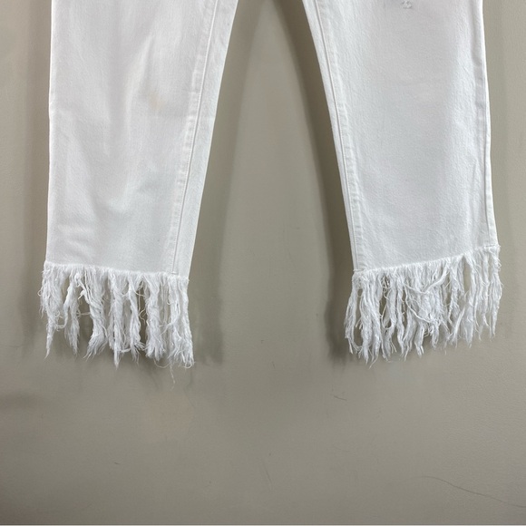 Pilcro White Cropped Raw Hem HYPHEN Distressed Jeans Mid-Rise Boho Denim Sz 28 - Picture 3 of 15